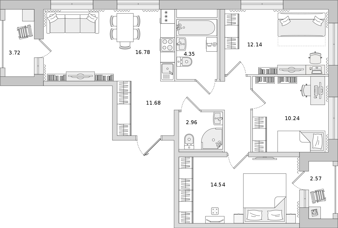 3-комнатная квартира 72.69 м², 12/17 эт., ЖК «Мурино Space»